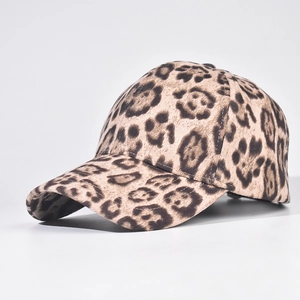 Macro detail of the leopard print pattern and soft velvet texture on a baseball cap