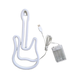 White LED neon guitar sign with dual USB and battery power for festive wall decor