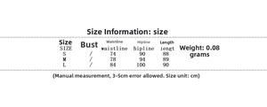 Guide des tailles pour robe d'été dos nu avec mesures de taille, hanches et longueur