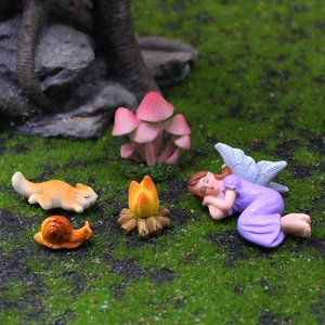 Sleeping Flower Fairy Garden Miniature Figures Resin Mushroom Squirrel Snail And Fireplace Micro Landscape Ornament