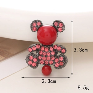 Detail view of red rhinestone bear charm showing height 3.3cm and width 2.3cm