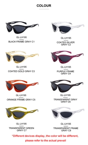 Grid view of Y2K sports sunglasses GL-LH195 in eight colors with grey lenses