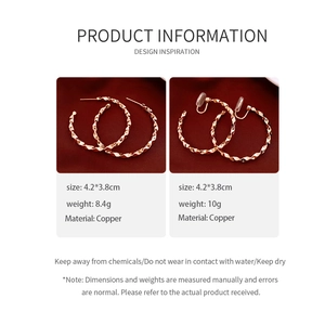 Detailed size and weight specs for rose gold twisted hoop earrings and ear clips