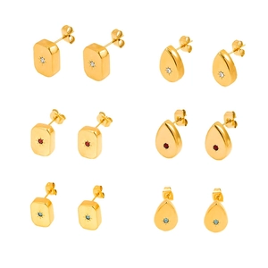 Classic stainless steel stud earrings with starburst zircon in drop and rectangle shapes
