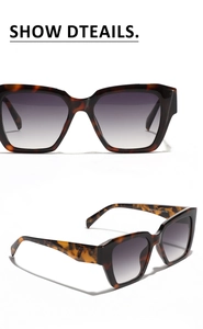 Macro detail of tortoiseshell square sunglasses with gradient lenses and metal hinges