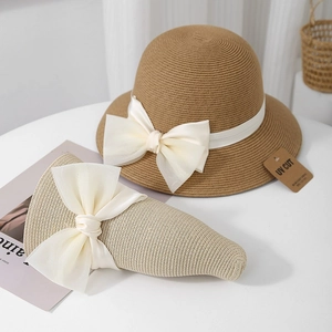 Chapeau de soleil style français en paille avec nœud et protection UV été