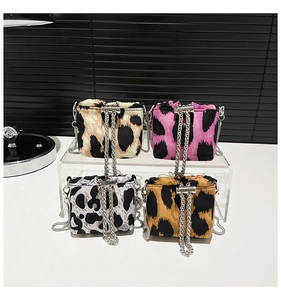 Mini leopard print crossbody bags in four colors with elegant metal chain straps