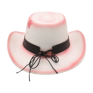 Detailed view of pink gradient cowboy hat with red star and black studded band