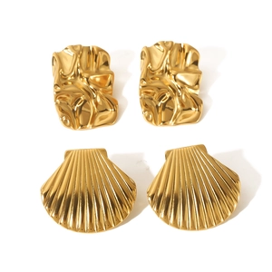 18K gold plated stainless steel shell drop earrings with textured rectangle designs