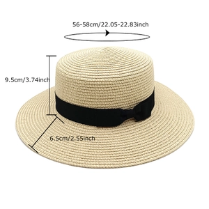 Classic straw boater hat with black ribbon and dimensions of 56-58cm head size