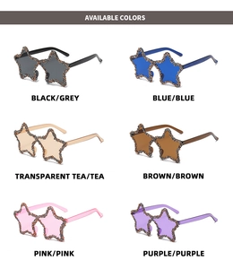 Detailed collection of star-shaped rimless sunglasses featuring glitter rhinestone edges