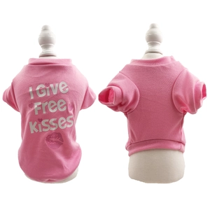 Pink dog T-shirt detail showing front and back views with I Give Free Kisses print