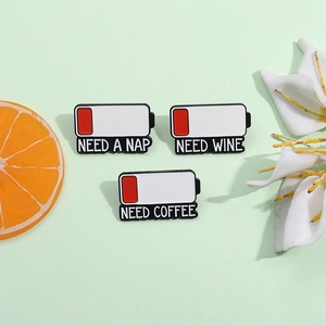 Creative Battery Level Icon Enamel Brooch Alloy Lacquered Pin Need Coffee Wine Nap Humorous Quote Jewelry For Clothes Bag