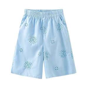 Hellblaue Sommershorts mit floraler Lochstickerei und elastischem Taillenbund Design