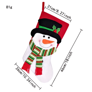 Detailed size specifications for a plush snowman Christmas stocking with imperial measurements
