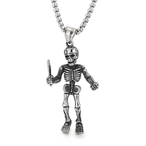 Skeleton Skull Pendant Necklace 316L Stainless Steel Sword Soldier Vintage Punk Gothic Jewelry For Men Retro Style