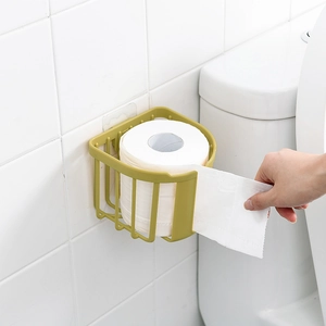 Wall-mounted green tissue basket for bathroom storage, punch-free roll paper holder