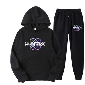 Detail view of black Ivan Cornejo hoodie set with soft cotton fabric texture and joggers