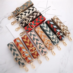 Adjustable chevron woven wide shoulder straps for bags with golden swivel metal clasps