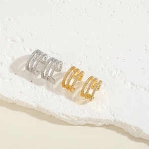 Three-layer X-shaped zircon ear cuffs in gold and silver finish for non-pierced ears