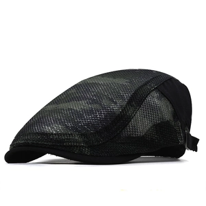 Detail view of breathable mesh summer newsboy cap with adjustable metal side buckle