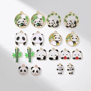 18-piece set of panda and bamboo enamel metal charms for DIY jewelry making