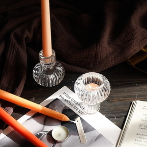 Ribbed Transparent Glass Candle Holder Lantern Shape Dual Use Vintage Retro Home Decor Wedding Party Tabletop Centerpiece