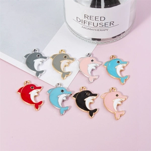 Colorful enamel dolphin pendants in metal frames for DIY jewelry making and bracelets