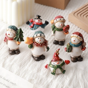 Set of six decorative resin Christmas snowman figurines for festive tabletop scenery