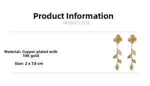 Détails des boucles d'oreilles en laiton plaqué or 18K avec pampilles de feuilles
