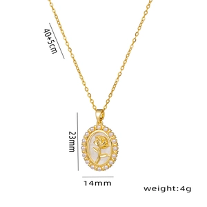 French vintage rose shell pendant necklace in gold titanium steel with pearls