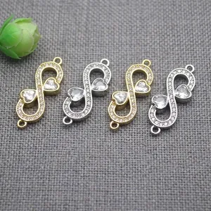 Unendlichkeits-Charm-Anhänger mit Zirkonia-Herz für DIY-Schmuck in Gold und Silber