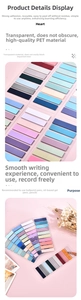 Close-up of Morandi PET translucent index tabs with matte texture for note-taking