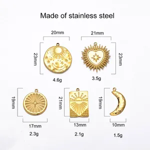 Detail specifications of stainless steel sun moon and star gold-plated charms for DIY jewelry