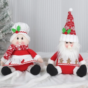 Père Noël Mère Noël Poupées En Peluche Tricotées Ornements Assis Décoration De Table Maison Fêtes Cadeaux