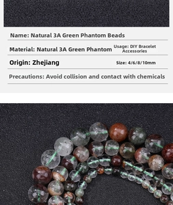 Macro view of natural 3A green phantom quartz beads showing colorful inclusions for DIY jewelry