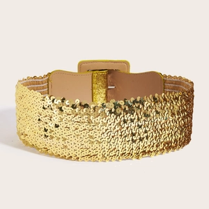 Ceinture large élastique à paillettes dorées pour robes au fini métallique brillant