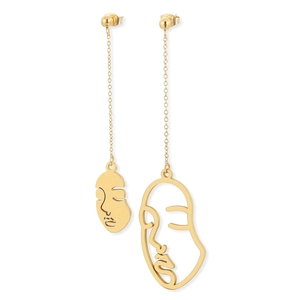 Boucles D'oreilles Pendantes Visage Abstrait Acier Inoxydable Asymétrique Chaîne Longue Bijoux Artistiques Pour Femmes