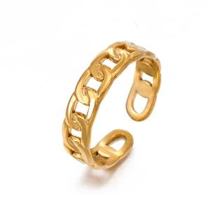18K gold plated stainless steel open ring with adjustable chain link design