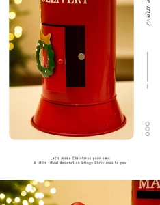 Detail of red Christmas mailbox with festive wreath and delivery text on holiday background