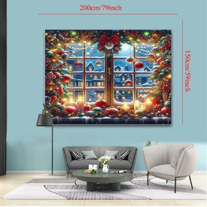 Christmas tapestry wall hanging 200x150cm with winter snow window scene for home decor