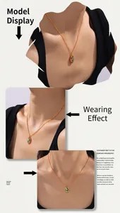 Three-angle model view of a gold-plated necklace with an oval colorful shell pendant