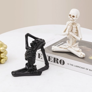 Figurines de yoga squelette en résine noir et blanc pour décoration créative de bureau