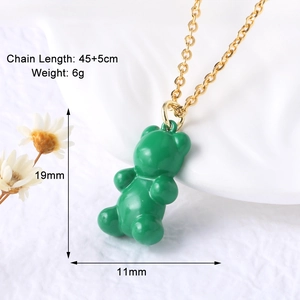 Detail of green gummy bear pendant with golden chain dimensions 45+5cm and 6g weight