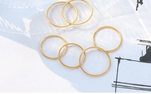 Close-up of sleek gold-tone stainless steel minimalist round rings on a clean background
