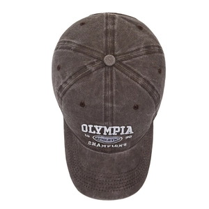 Retro washed cotton baseball cap with Olympia 1990 athletic embroidery in dark grey