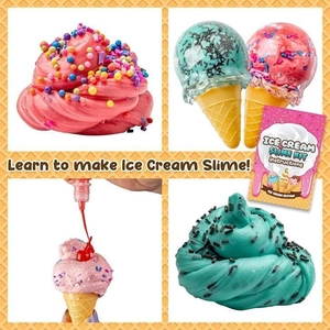 DIY Ice Cream Slime Kit with colorful clay, cones, and illustrated manual for kids