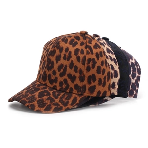 Detailed collection of leopard print baseball caps in various colors for outdoor fashion