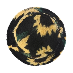 Dicker Plüsch-Fischerhut mit Sonnenblumenmuster aus gelb-grünem Sherpa-Fleece