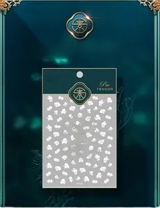 Detail of KX036 floral 5D nail art stickers in premium dark green retail packaging
